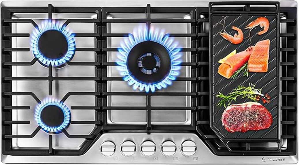36 inch five burner gas cooktop