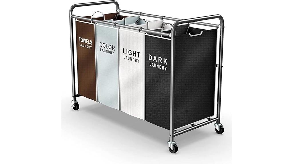 four section rolling laundry cart