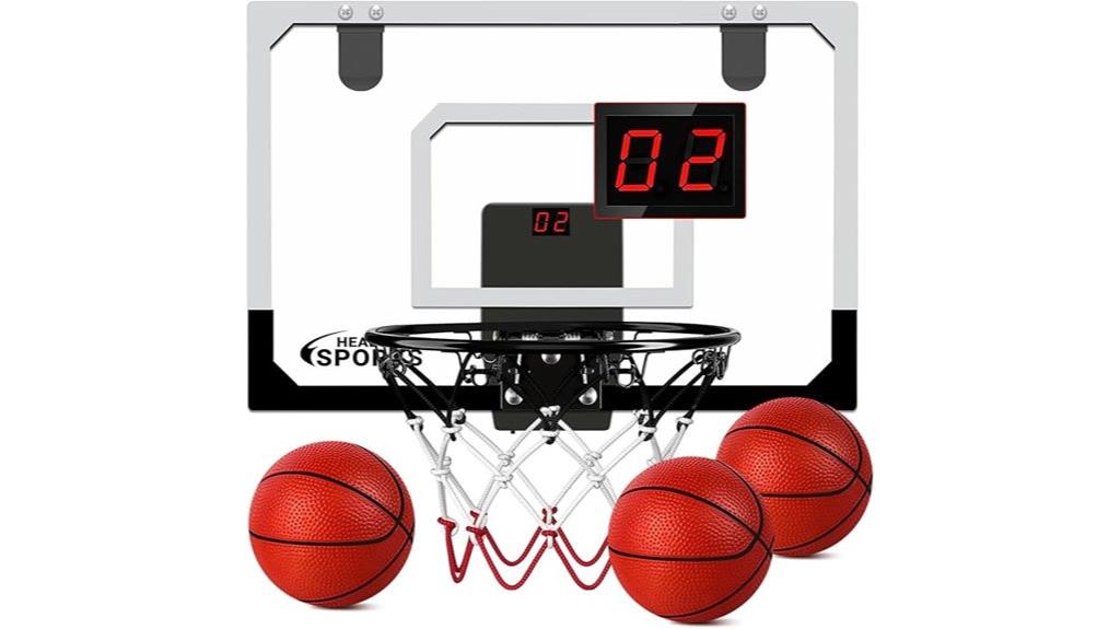 indoor basketball with scoreboard