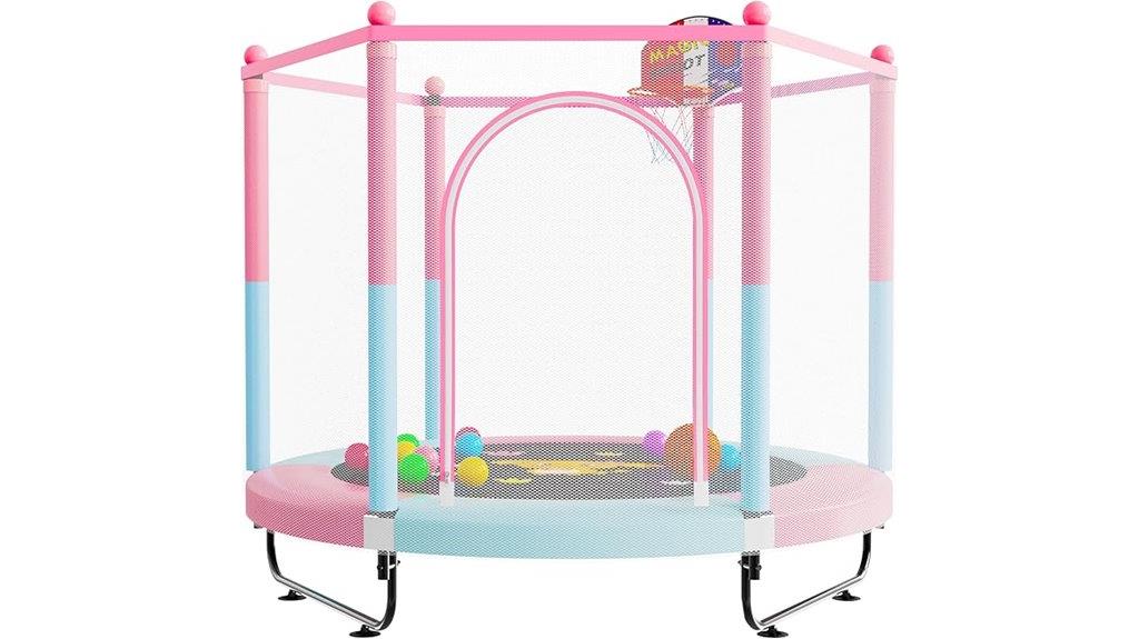 large kids trampoline with hoop