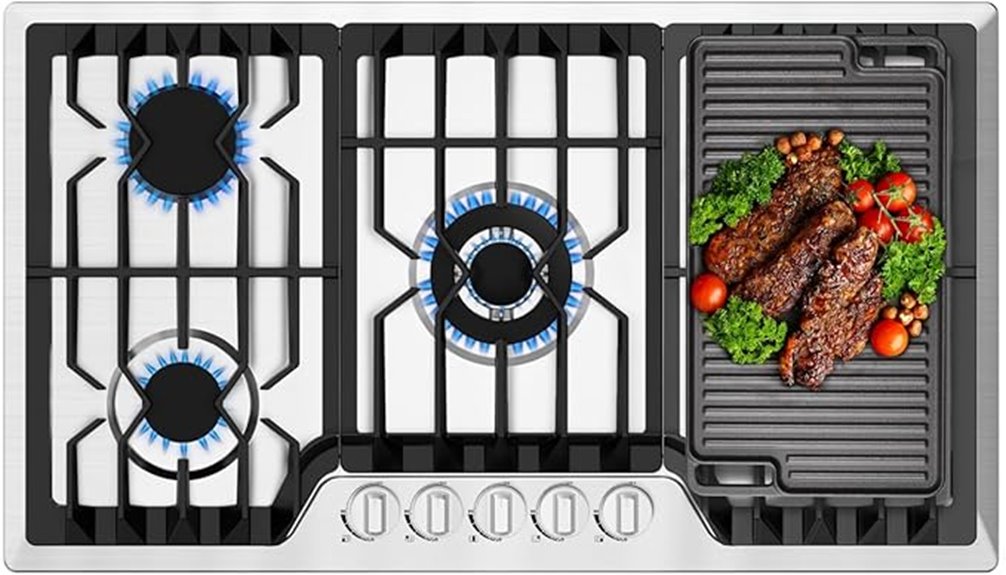 large stainless steel gas cooktop