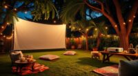 outdoor backyard movie setup