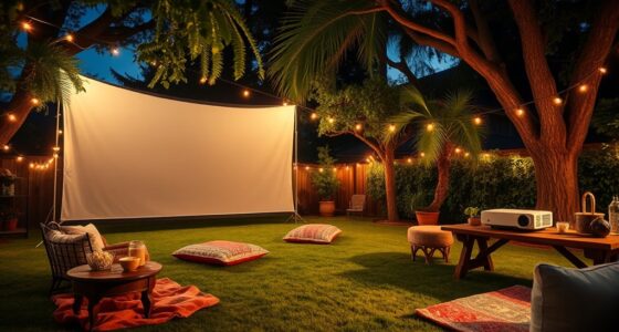 outdoor backyard movie setup