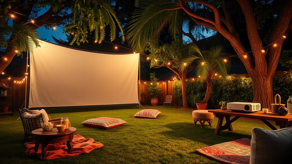 outdoor backyard movie setup