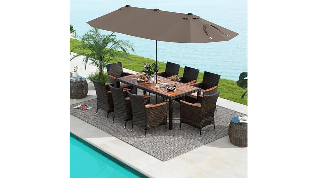 outdoor dining with led umbrella