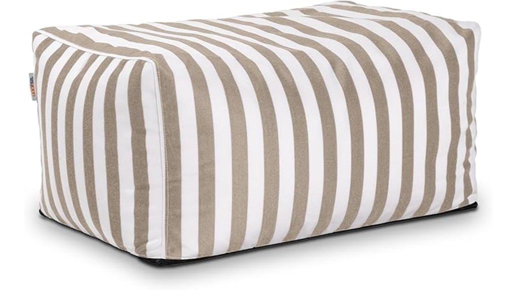 taupe striped outdoor ottoman