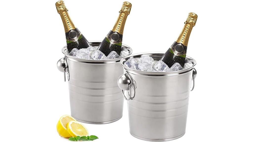 two galvanized ice buckets
