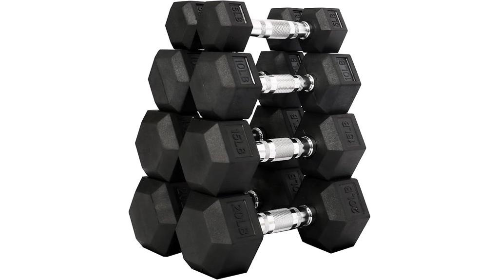variety of rubber dumbbells
