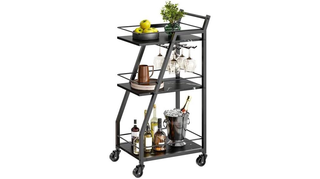 wheeled bar cart with glass holder