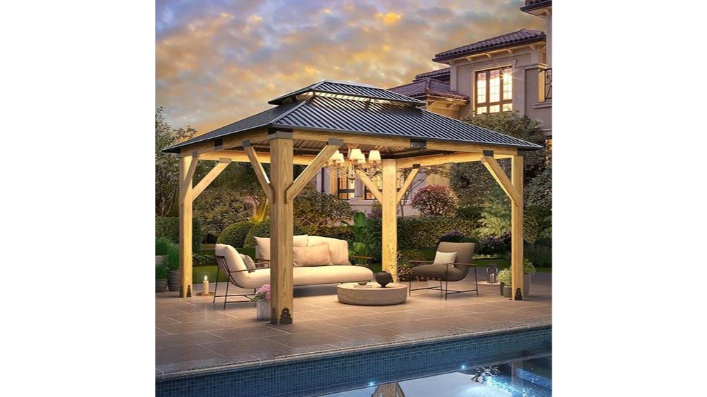 wooden gazebo with steel roof