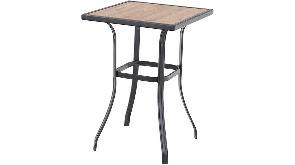 wooden top metal patio table
