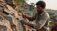 A poor laborer named Dashrath Manjhi, in Gehlaur, India, spent 22 years carving a road through a mountain with just a hammer and chisel after his wife died because the nearest hospital was separated from their village by an entire mountain, forcing people to travel nearly 70 km extra.