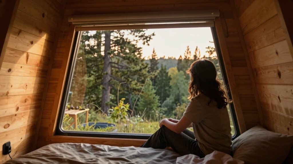 The Nature Pod by Vagabond Haven: A ThermoWood Cabin With a Panorama Window Over the Bed
