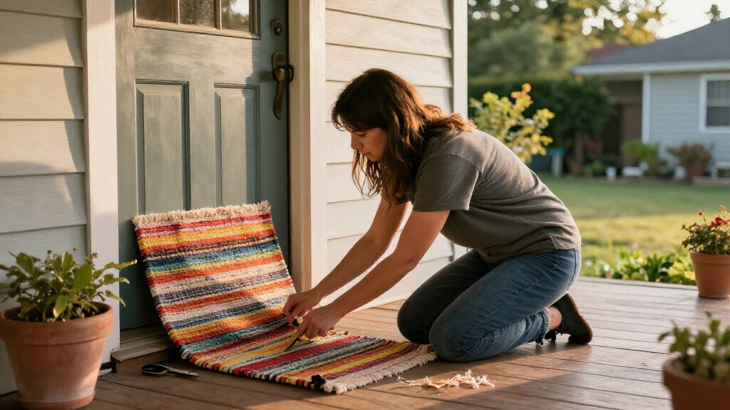 Woman Turns A Rug Into That Cutest Front Door Decor That Isn't A Wreath