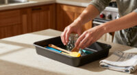 Woman Uses A Pizza Pan To Create Countertop Storage With A Unique Dollar Tree DIY