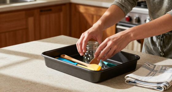 Woman Uses A Pizza Pan To Create Countertop Storage With A Unique Dollar Tree DIY